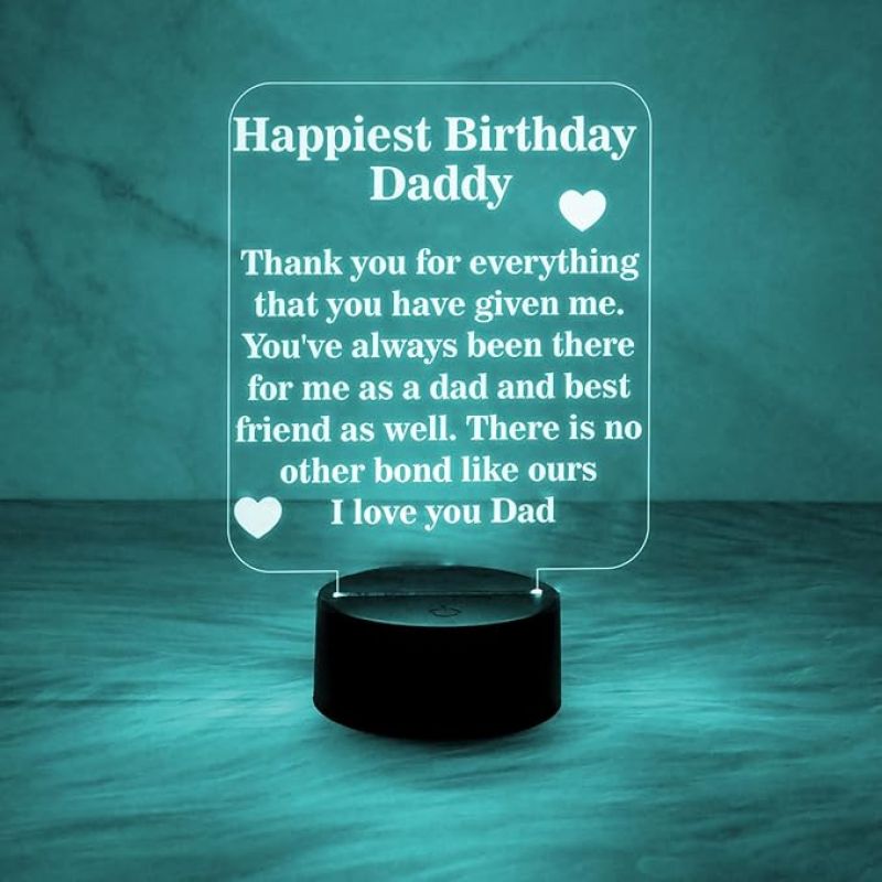 Happiest Birthday Daddy Engraved Quote Night Lamp 7 Color Changing Light with USB Powered | Gift for Father